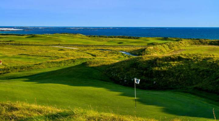 Sunny day on a golf course with a seaview on the west coast